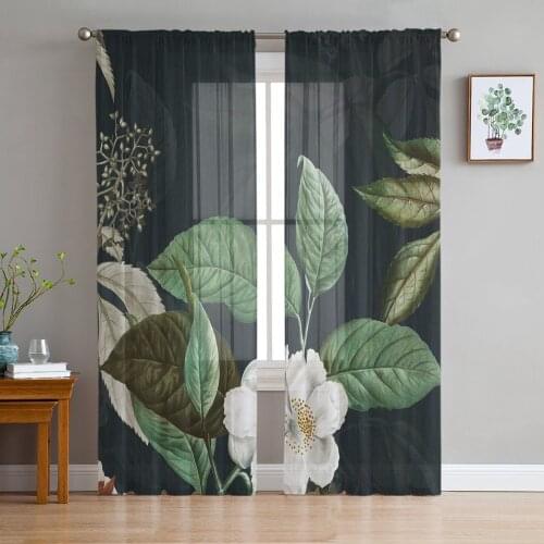 Plant Small White Flowers Sheer Curtains for Living Room Bedroom Kitchen Tulle for Windows Voile Drapes Home Decoration
