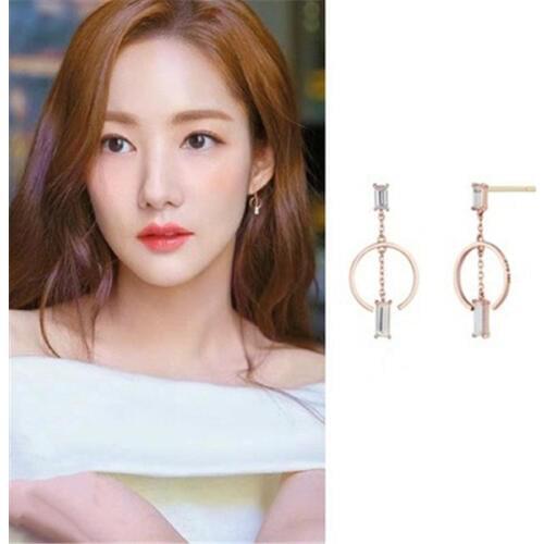 Liu Renna Park Min Young Drama TV Korean Earrings For Women Fashion Simulated Rhinestone Boucle Girls