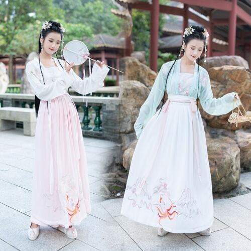 Women Hanfu Classical Dance Costume Embroidery Fairy Dress Traditional Performance Clothes Singer Festival Outfit 3 Pcs DF1424