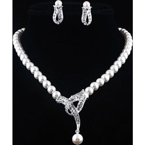 Women Fashion Faux Pearl Choker Necklace Earrings Wedding Party Jewelry Set Gift hot