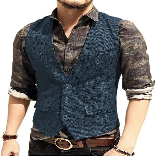 Tide Mens Suit Vest V Neck Wool Herringbone Tweed Casual Waistcoat Formal Business Vest Groomman For Green/Black/Brown/Coffee