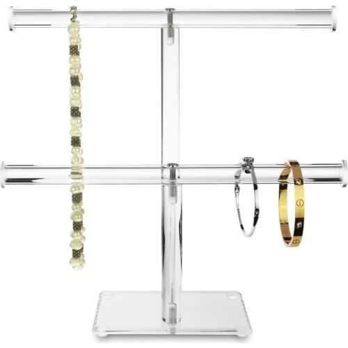 1*10 Inches Wide X 9 3/4 Inches High Holder Transparent Acrylic Round Bracelet Display Stand 2 Layer T-shaped