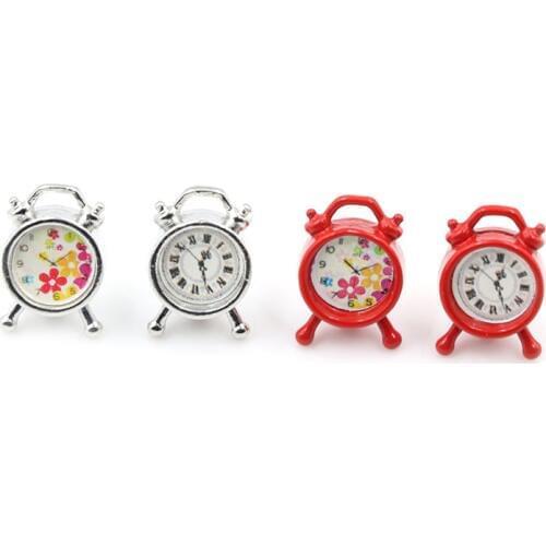 DIY dollhouse Mini clock Miniature 1:12 Doll House bedroom Living Room Accessories Furniture Alloy color random 1pcs