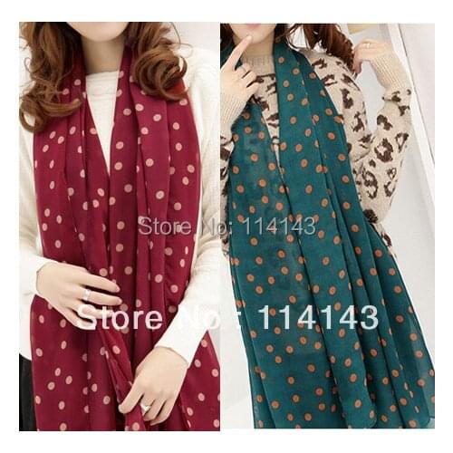 10pcs/lot New Fashion Womens Polka Dots Chiffon Scarf Shawl Wrap ,165cm*70cm, Free Shipping