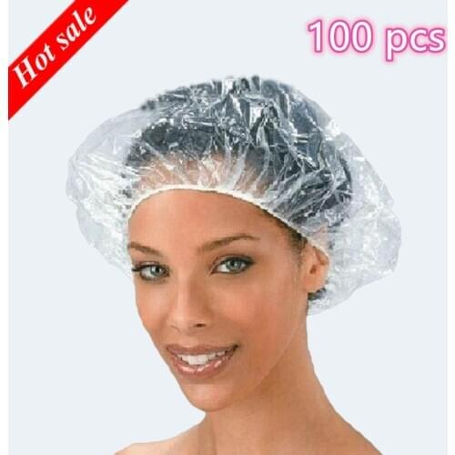 100pcs/lot Disposable Shower Caps Hat Clear Spa Hair Salon Hotel One-Off Bathing Elastic Shower Cap Bathroom Products Bath Caps