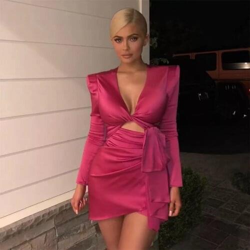 2021 Summer Autumn Solid Sexy Women Party Dress Fashion Hollow Out Bodycon Bandage Mini Kylie Jenner Nightclub Vestidos