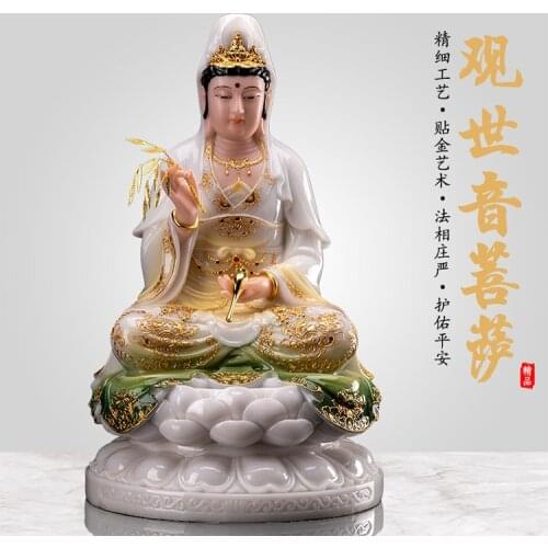 30CM large Buddhism figure jade Goddess Guan yin GOD Avalokitesvara buddha Asia HOME safe protection Prosperity FENG SHUI statue