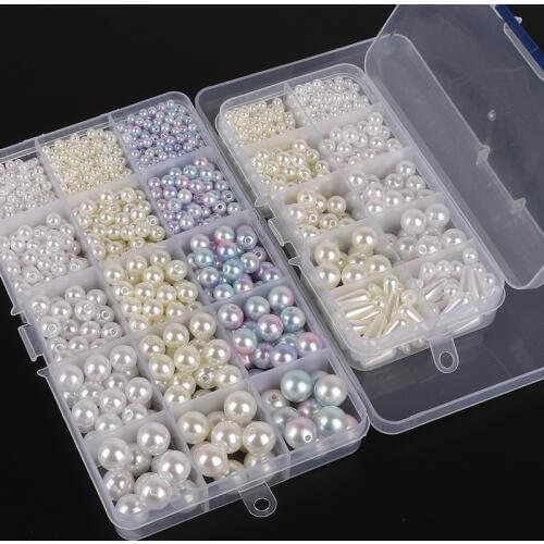 Fashion 600/1300pcs Mixed Size Colors Plastic ABS Peral Beads Box for DIY Jewelry Finding Making Craft Accessories