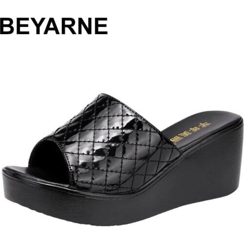 BEYARNESize 32-43 Fashion Platform Slippers Wedding Shoes 2021 Summer High Heels Wedges Slides Women for Office Slippers