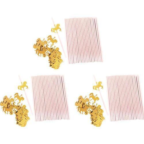 Pieces of 75 Pink Paper Straws with Gold Glitter Unicorn Kids Birthday Paper Tableware Party Supplier Favour