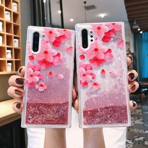 Romance Cherry Flower pink quicksand case for samsung galaxy J8 J7 J6 J5 J330 note 10 pro 8 9 A9 A8 A7 A6 A70 A60 A50 A30 fundas