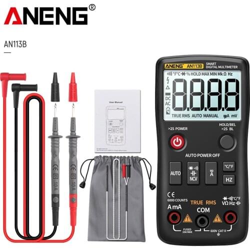 ANENG AN113B Digital Multimeter True RMS with Temperature Tester 6000 Counts Auto-Ranging AC/DC Transistor Voltage Meter