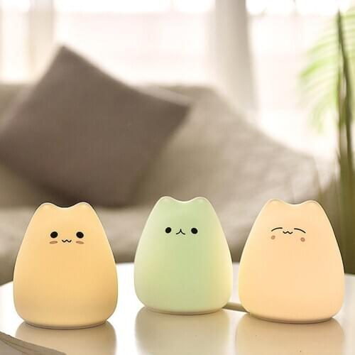 Colorful Creative Cartoon Little Adorable Cat Silicone Lamp Color Changing Children Bedroom Atmosphere Night Light
