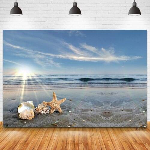 Summer Tropical Sea Beach Sand Starfish Shell Coral Palms Tree Baby Party Photocall Background Photography Backdrop Photo Studio