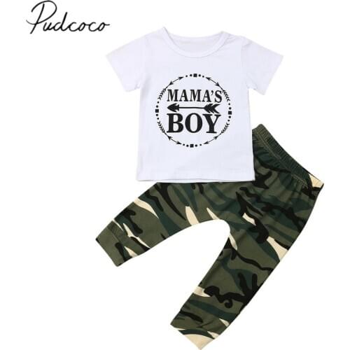 2019 Baby Summer Clothing Newborn Kids Baby Boys Tops T-shirt Camo Pants Outfit 2Pcs Set Short Sleeve Clothes Tracksuit