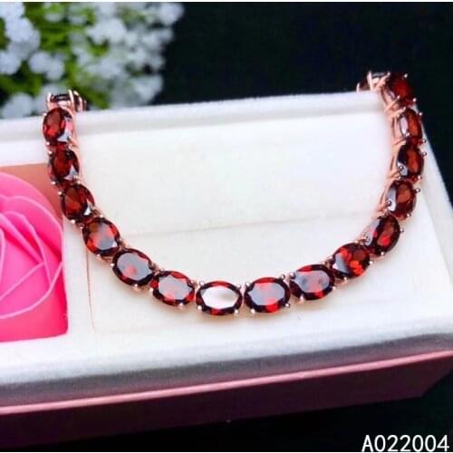 KJJEAXCMY Fine Jewelry 925 Sterling Silver inlaid gemstone garnet women hand bracelet luxury support detection