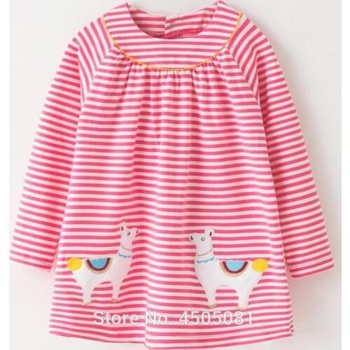 100% Combed Cotton Kids Dress For Girls Bebe 2020 Autumn Spring Princess Dress Baby Girl Clothes Child Striped Cartoon Tops Tees