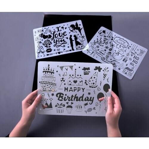 A4 Cute Merry Christmas Series Hollow Painting Stencils Birthdays Lace Ruler Drawing Stenils DIY Scrapbooking Decorations