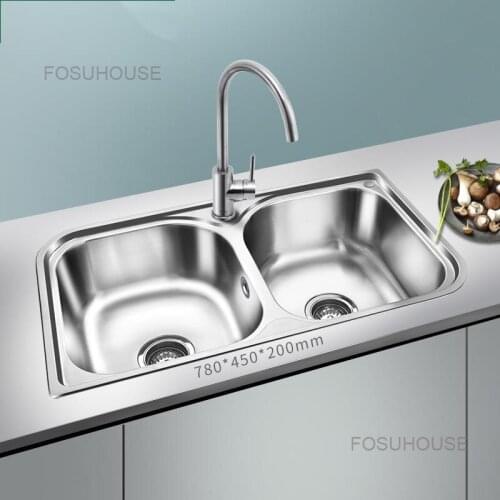 Kitchen Sink Large Double Trough Household Sink Thickened Sink Set 304 Stainless Steel Sink kitchen sinks kitchen fixtures