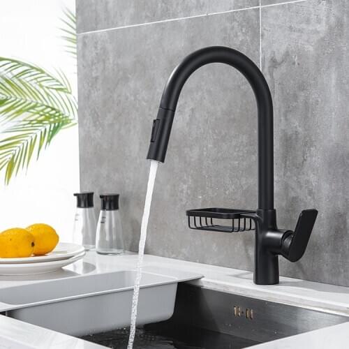 Black Brass kitchen faucet Pull out kitchen faucet with two functions kitchen spray cold hot water kitchen faucet