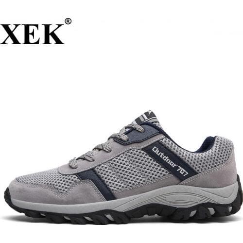 XEK 2018 Summer Men Sport Shoes Breathable Outdoor Running Shoes Boys Outdoor Walking non slip Shoes Athletics sneakers GSS15