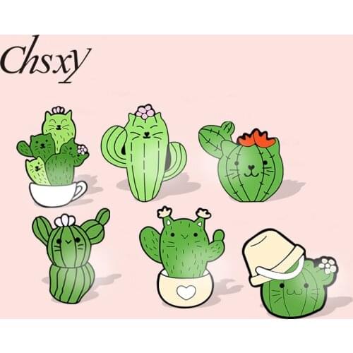 Cute Cartoon Bonsai Potted Brooch Custom Mini Green Plant Cactus Acrylic Pin Badge Lapel Pin for Clothes Bag New Fashion Jewelry