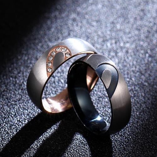 MOREDEAR 316 Stainless Steel Love Heart Couple Rings for Women Men Wedding Engagement CZ Ring Unique Fine jewelry