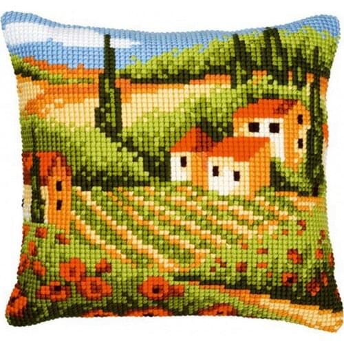 DIY Cross Stitch Cushion Cover Poppy Field Needlepoint Kits Printed Canvas Chunky Yarn Cross-stitch Pillow Case Arts & Crafts