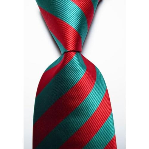 New Fashion Striped Tie Mens 9cm Silk Necktie Set Red Green JACQUARD WOVEN 100% Silk Mens Tie Necktie