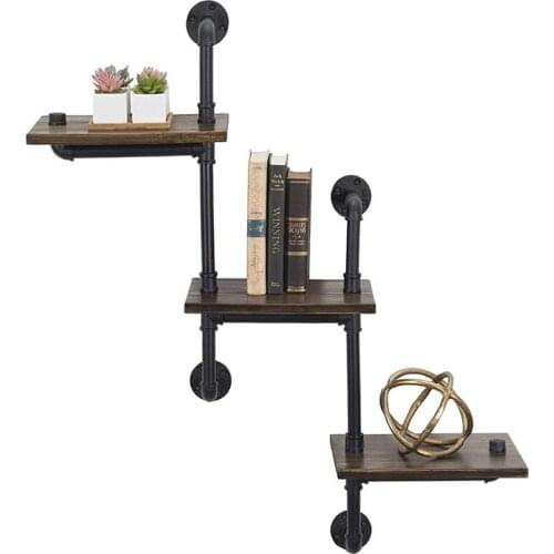 Home Decor Shelf Wooden Board Included Industrial Metal Pipe Bookshelf Plant Photo Shelf for Living Room Bathroom Sundries Rack