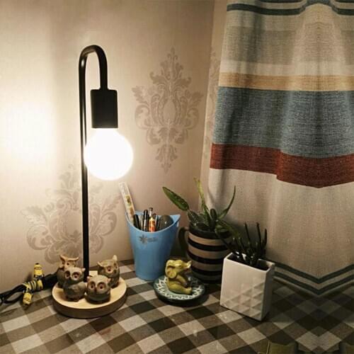 Simple Wooden Base Table Lamp Desk Lights Bedroom Reading Room Study Lighting