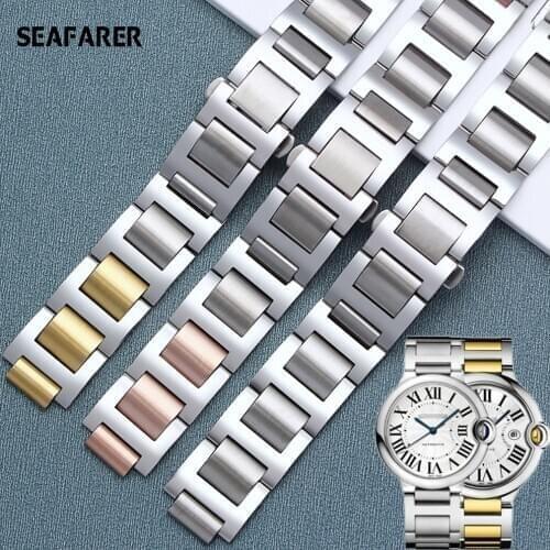 Watchband for Cartier Blue Balloon Strap Stainless Steel Solid Watch With Raised Bracelet Watch Accessories Replacement Band