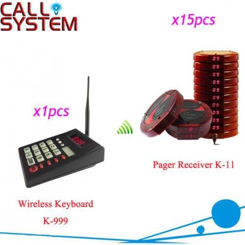 Restaurant Guest paging system coaster pagers 15pcs with 1 keypad for waiter/cooker fast food restaurant use
