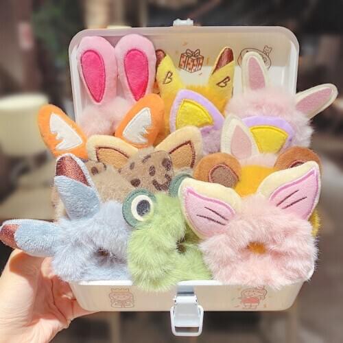 New Children Hair Accessories Cute Furry Bear Ears Soft Elastic Hair Bands Women Girls Faux Fur Candy Color Scrunchie Hair band
