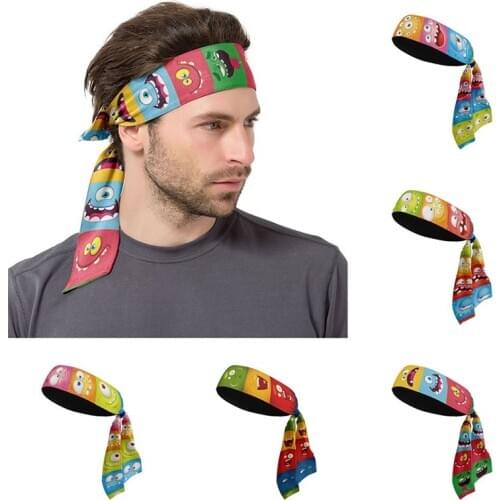 Funny Face Printed Sports Headbands For Men Tennis Fitness Workout Anti Slip Hair Band Outdoor Cycling Running Sweat Band Head