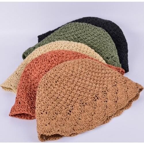 2021 Women Hand Woven Bucket Fisherman Hat Female Fashionable Straw Beach Hat Casual Holiday Summer Sunscreen Hats For Women