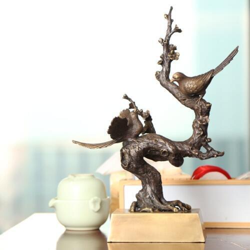 Good luck Mascot # 2020 HOME company business ART efficacious propitious talisman Pied magpie FENG SHUI brass Sculpture statue