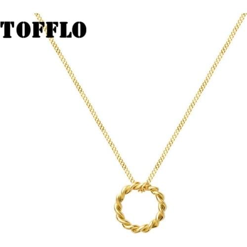 TOFFLO Stainless Steel Jewelry Twist Ring Pendant Necklace Fashion Chain For Women BSP652