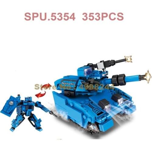 Ts88052-2 353pcs Military 2in1 Merkava Main Battle Tank Deformation Robot Building Blocks Toy