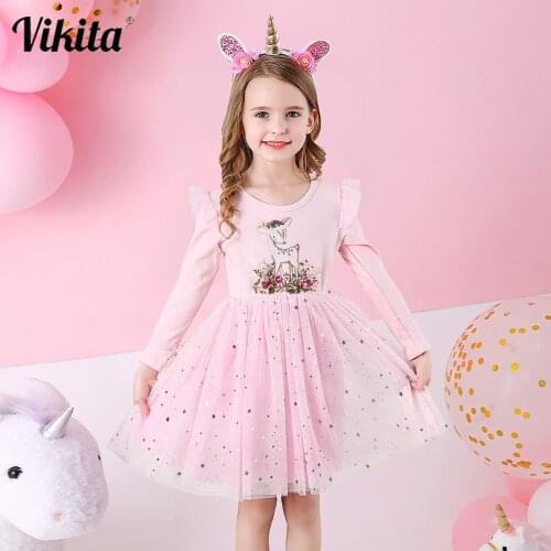 VIKITA Toddlers Kids Girls Princess Dress Tulle Wedding Birthday Party Tutu Dress Children Clothing Kids Unicorn Costumes