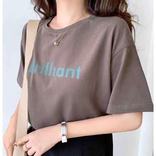 2021 Summer Women T-shirt Korean Loose Tops Short Sleeve Letter Printing Top Tee Shirt Femme O-neck Preppy Street Tees