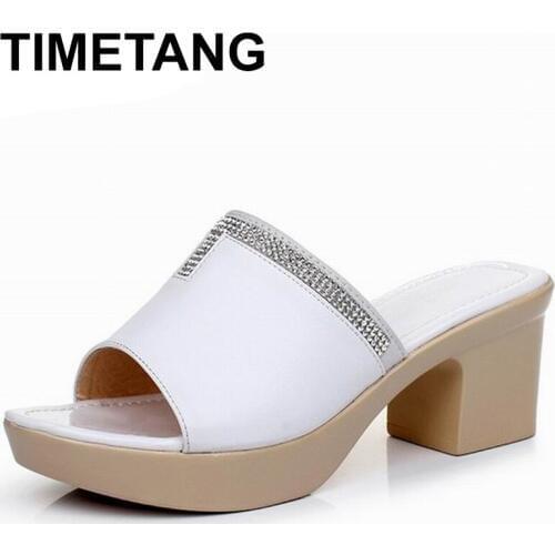 TIMETANG2019summer women genuine leather sandals woman casual shoes high heels platform pumps thick heels open toe slippersE1314