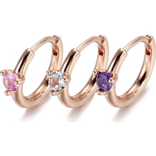 Original Pink Purple Solitaire Huggie Hoop Earring With Crystal For Women 925 Sterling Silver Earring Gift Fine Pandora Jewelry