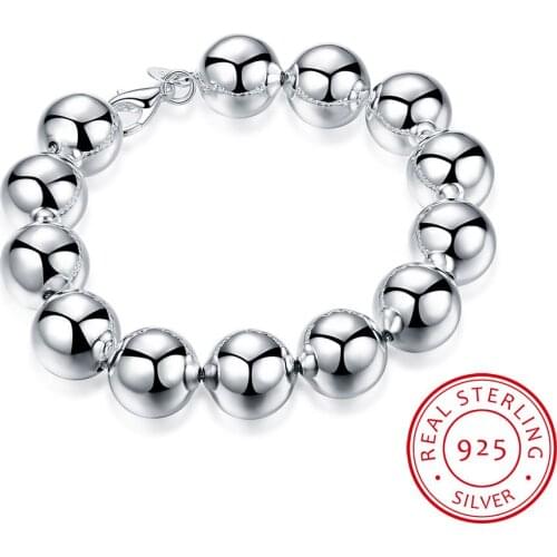 Womens Fine Jewelry Buddha beads bracelet 925 Sterling Silver Charm 14MM Hollow Lucky beads chains Bracelets Pulseiras Prata