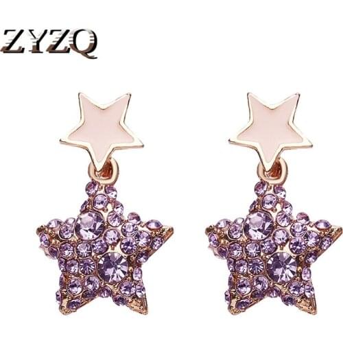 ZYZQ Trendy Five-Pointed Star Dorp Earrings for Women Girl Purple Crystal Zircon Earrings Valentines Day Gift Ornaments