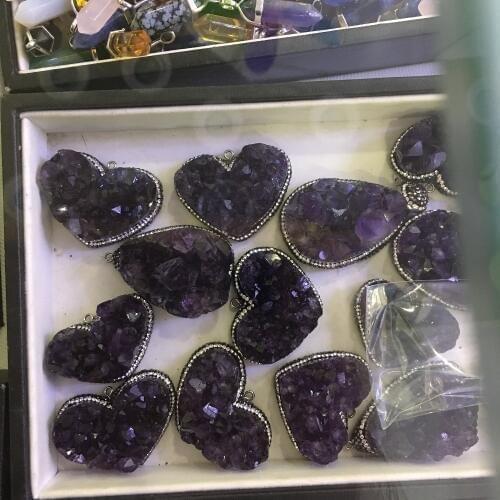 1PC Uruguay Natural Amethysts Geode Necklace Crystal Quartz Cluster Pendant