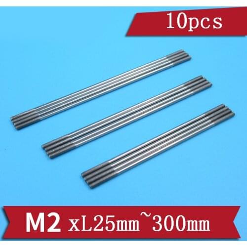 10pcs M2*L25/30/35/45/55/65/75/85/95/100/150/200/250/300mm Metal Lever Pull Rod 2mm Threaded Link for DIY RC Airplane/Boat/Car