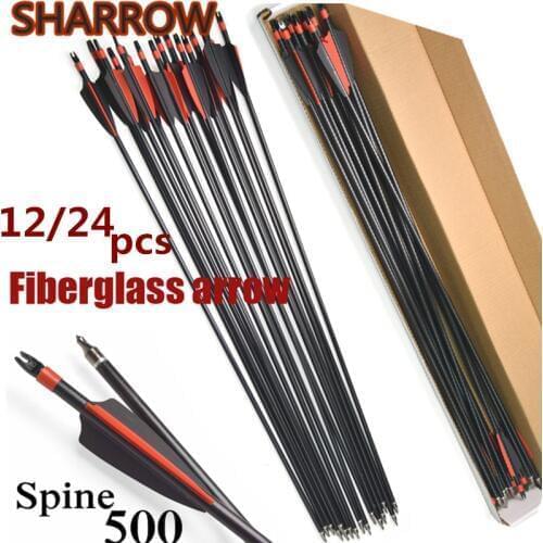 12/24Pcs 31" SP 500 Archery Fiberglass Arrows Field Points Tips Glassfiber Arrow Screw in Broadheads Target Practice Accessories