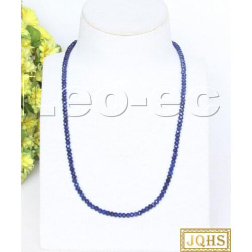 18" 2X4mm Faceted Rondelle Natural blue Sapphire Gems Beads necklace 925s clasp v1746