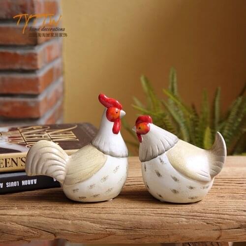 2 Pieces of Country Style Colorful Couple Chicken Ceramic Decoration Home Partition Decoration Cabinet Decoration Courtyard